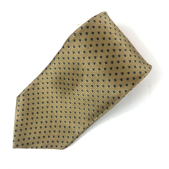 Nautica 100% Silk Tie Gold Tan Navy Blue Cube Geometric Pattern Classic Mens - Picture 1 of 7